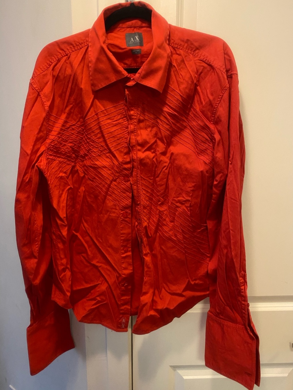 Armani Exchange Men's Bright Red Textured Button-Up Shirt
